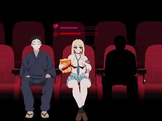 part three - Stranger begins to kindle blond cutie in the cinema and bangs her next to his ally who doesn't notice (H game) My Costume-Up Darling in Cinema