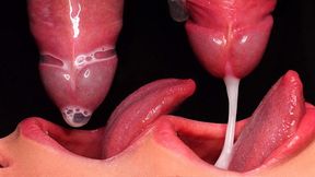 SHE BROKE THE CONDOM, SWALLOWED IT ALL! CLOSEUP CONDOM MILking BJ