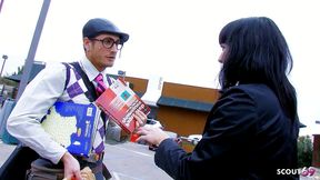 black hair cougar wife pick up nerd boy on street when her husband is away for cheating anal sex