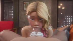 Gwen Stacy Tries to Fit That Huge Thing in Her Mouth