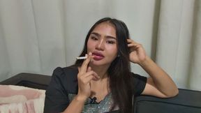 Smoke break - Asian Girl Smoking Close-up