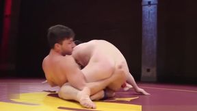 Wrestling hunk facializing stud after anal