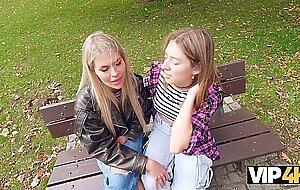 VIP4K. Naughty blonde lesbian didn't see a problem to fuck on a job interview in front of her girlfr