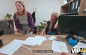 VIP4K. Naughty blonde lesbian didn't see a problem to fuck on a job interview in front of her girlfr