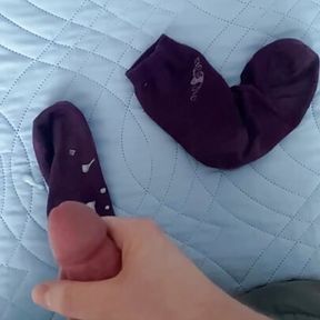 Cumshot on grandma&#039;s socks