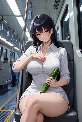 hentai played with a cucumber on the subway