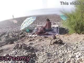 Voyeur watching us whilst my sexy wife oral sex, masturbating, and ejaculation shlong in nudist beach public - Risky Public Sex - Caught by stranger - MissCreamy