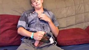 Tommy Nolan pulls out his big uncut dick for a tease, before getting naked and hard. At one point we get a nice look at this skinny boy's cute little butt.