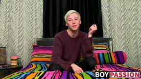 Young twink interviewed before jerking off hard