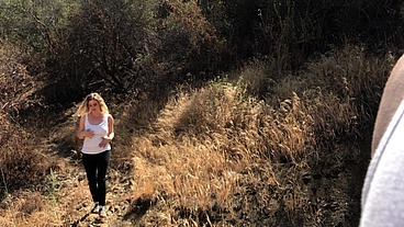 walking talking planning and jogging behind the scenes for &quot;Blonde Creampied by personal trainer outdoors&quot;
