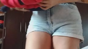 Putting away coats and suddenly... I can't hold it anymore. The urge to pee hits me right there, among the winter clothes. I end up peeing everywhere, my hairy pussy exposed, leaving every garment marked with my scent. Does the primal urge to not hol