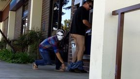 Masked creep pulls down his pants because he can