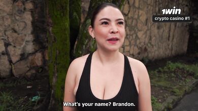 Colombian busty babe gets unexpected proposal in the street from muscular brunette