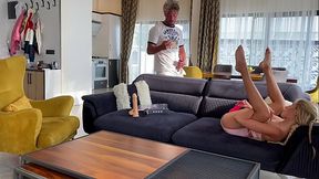 beautiful girl masturbates with new toys at home on camera and sucks boyfriend'_s dick