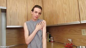 Twink Avery strokes in the kitchen