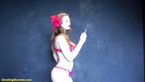 Sexy redhead big boob teen smoking cigarette