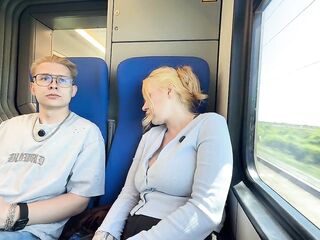 Blond Step Mamma Biggest Boobs Large Booty Drilled by Step Son in Shared Couch Vacation Teach