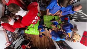 BTS 360 Look At Cheerleader vs Two Football Teams Gangbang