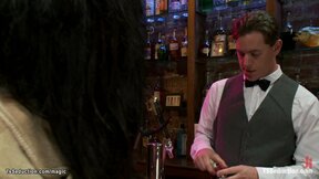 Bartender anal fucked by TS over table