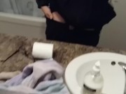 guy masterbates in bathroom