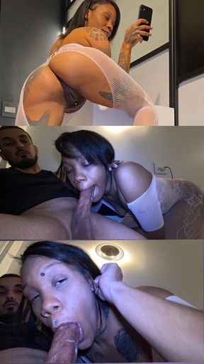 Pretty Tatted up Ebony Slut Has Creamy Wet Pussy and Some Great BJ Skills