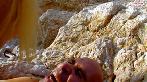 Fucking with the blonde girlfriend by the sea in the cliffs