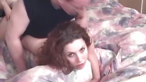 Curly-haired beauty pleases daddy with sweet moans and tight love