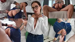 Slutty step-mommy takes big cock in her tight jeans