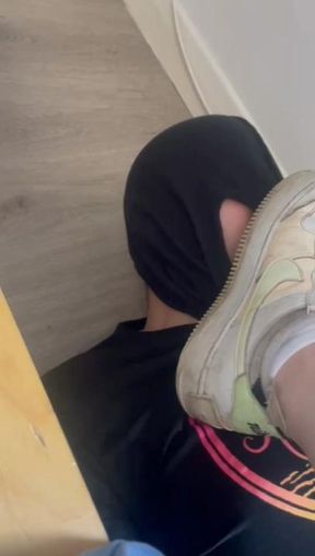 Gym shoes cleaning and foot worship