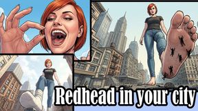 [STORY] Redhead Mega Giantess Goddess Takes a Walk Through Your Tiny City