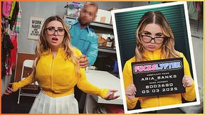 Petite blonde Aria Banks gets stuffed with cock at the office