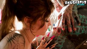 Lesbian Goth&#8242;s Tattooed Asshole Dildo Play