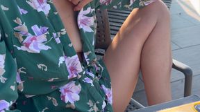 Descretely unbuttoning my shirt and exposing my pierced nipples in a public coffee shop