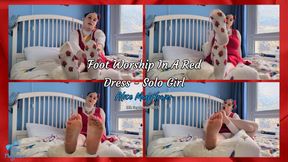 Foot Worship In A Red Dress - Solo Girl