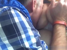Horny man squeeze big tits and munch firm nipples