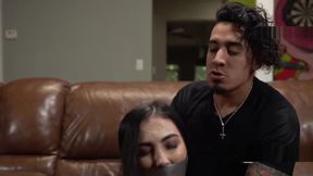 Scared babysitter is grabbed by the neck and tied up for a hot banging