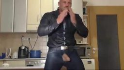 Muscular European Model Shows Off Body in Leather