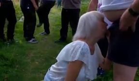 grandma gets on her knees