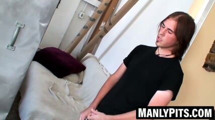 Long haired hottie Noah Wood masturbating his throbbing pole