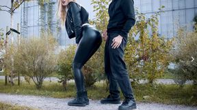 She's cummed on, her latex legginged in public