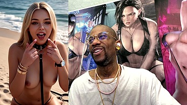 Tight Teen Blonde On A Leash At The Beach And Getting A Hardcore Bukkake Session Of Her Life, AI Generated