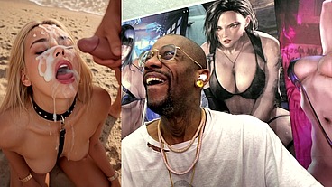 Tight Teen Blonde On A Leash At The Beach And Getting A Hardcore Bukkake Session Of Her Life, AI Generated