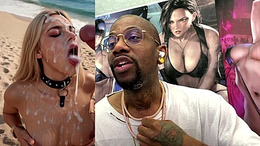 Tight Teen Blonde On A Leash At The Beach And Getting A Hardcore Bukkake Session Of Her Life, AI Generated