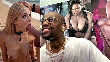 Tight Teen Blonde On A Leash At The Beach And Getting A Hardcore Bukkake Session Of Her Life, AI Generated