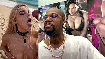 Tight Teen Blonde On A Leash At The Beach And Getting A Hardcore Bukkake Session Of Her Life, AI Generated