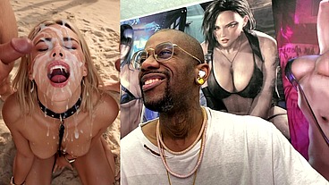 Tight Teen Blonde On A Leash At The Beach And Getting A Hardcore Bukkake Session Of Her Life, AI Generated