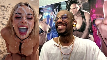 Tight Teen Blonde On A Leash At The Beach And Getting A Hardcore Bukkake Session Of Her Life, AI Generated