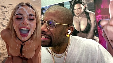 Tight Teen Blonde On A Leash At The Beach And Getting A Hardcore Bukkake Session Of Her Life, AI Generated
