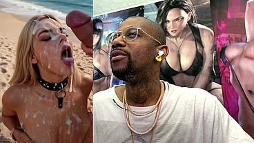 Tight Teen Blonde On A Leash At The Beach And Getting A Hardcore Bukkake Session Of Her Life, AI Generated