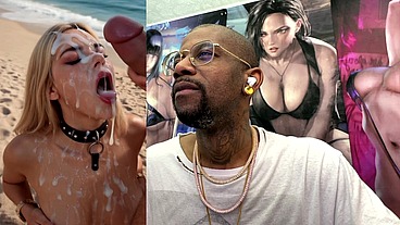 Tight Teen Blonde On A Leash At The Beach And Getting A Hardcore Bukkake Session Of Her Life, AI Generated